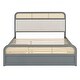 preview thumbnail 3 of 8, Queen Size Platform Bed with Trundle, Pine Wooden Bed with 2 Drawers, Kid's Bed with Rattan Headboard, Grey