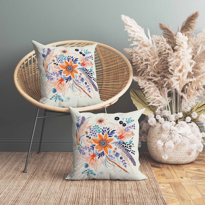 Enchanting Bouquet Faux Suede Reversible Throw Pillow Orange and Purple