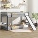 preview thumbnail 22 of 25, Twin over Twin Size Wooden Bunk Bed with Slide & Ladder & Door, Safety Guardrails Floor Bed, White