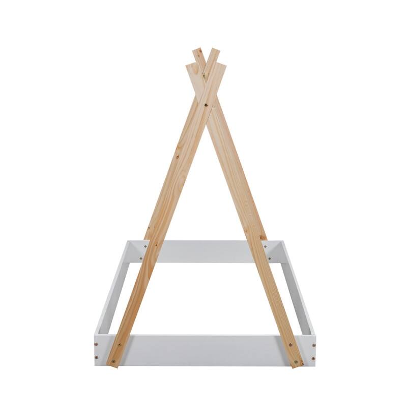 Wooden Twin Size Tent Floor Bed with Triangle Structure