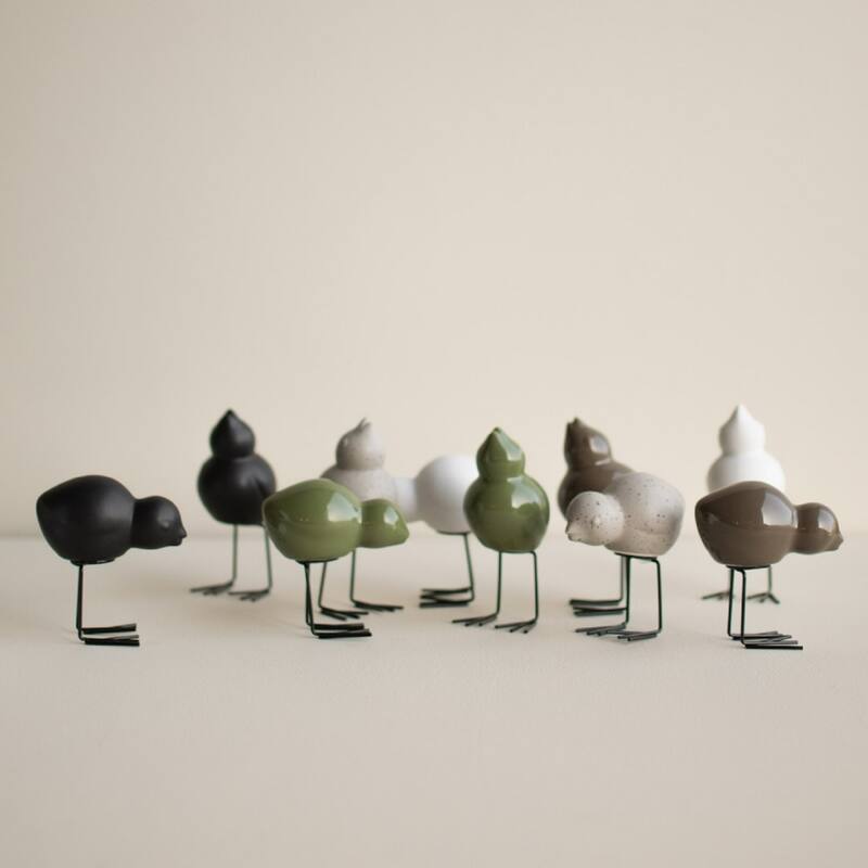 Standing Ceramic Swedish Birds- 3" - Green - Set of 2