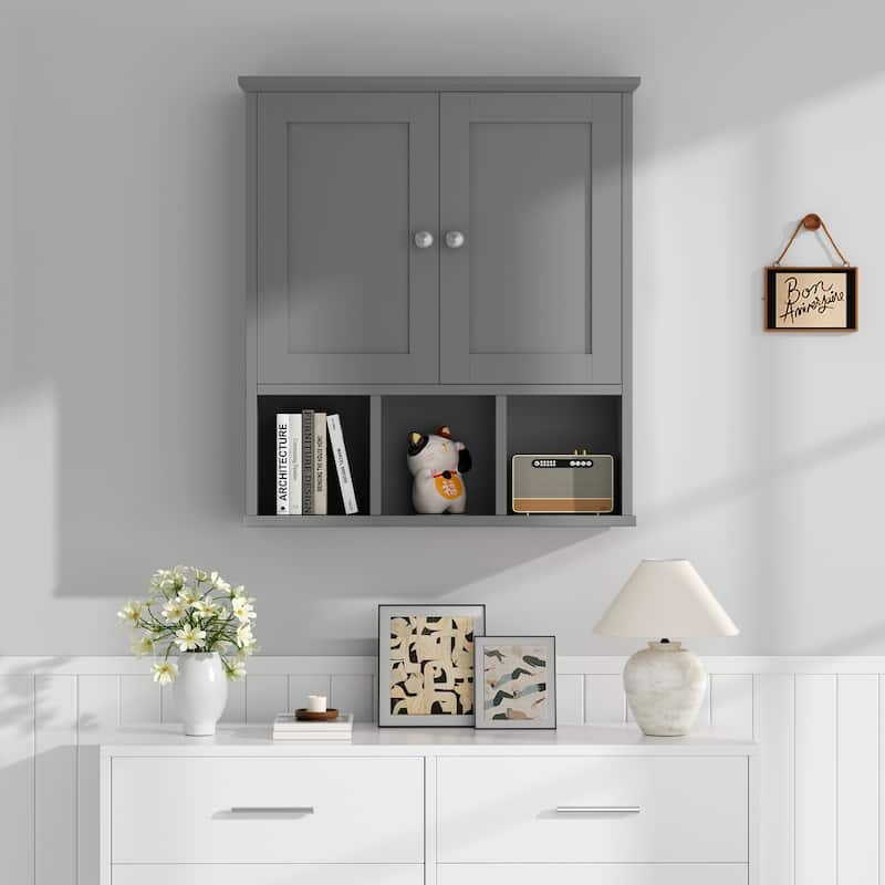 2-Door Wall-Mounted Bathroom Cabinet with Storage Space for Bathroom, Kitchen, or Office - Grey