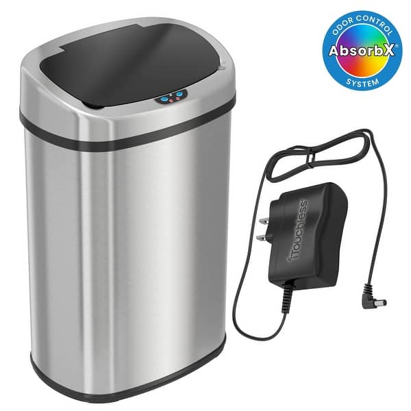 iTouchless 13 Gallon / 49 Liter Stainless Steel Oval Sensor Kitchen ...
