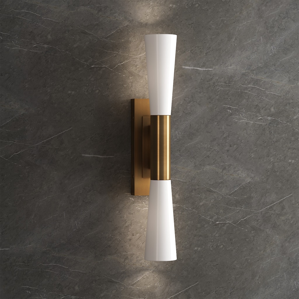 21.7-Inch Modern Gold Wall Sconce with Acid-etched Glass Shades, Up and Down Lighting - 4.3'' W × 5.5'' D × 21.7'' H