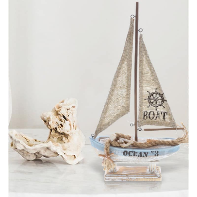 CoTa Global Coastal Horizon Wood Sailboat Model Nautical Decor - 7.5"L x 2.15"W x 14.1"H.