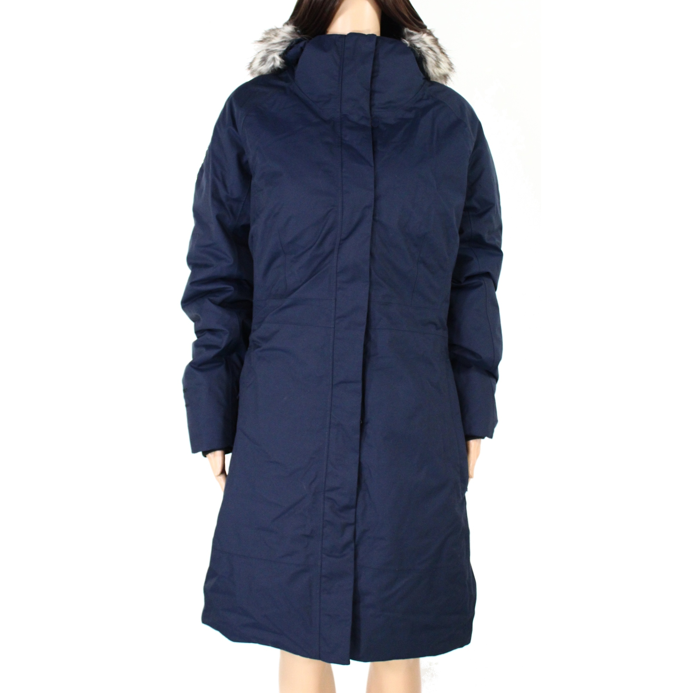 womens navy blue coat with fur hood