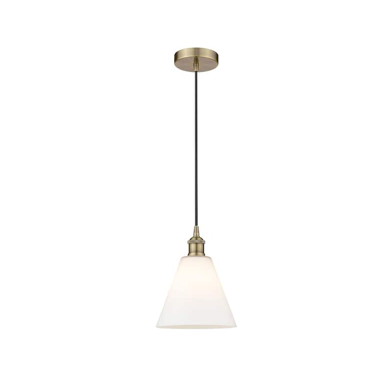 Innovations Lighting Berkshire - 1 Light 8" Cord Hung Mini Pendant - Antique Brass/Matte White