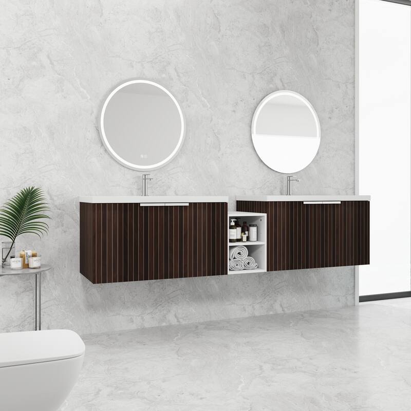 ARTCHIRLY 24/36/48/60/72/84 Inch Bathroom Vanity with Sink, Floating Bathroom Vanity with Soft Close Door and Shelf