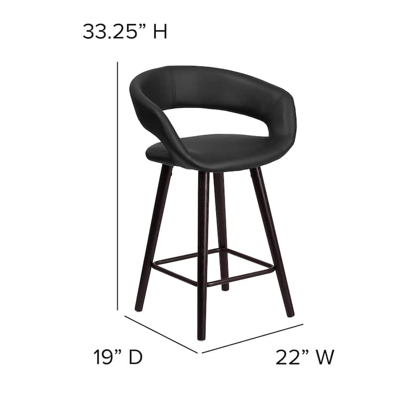 Contemporary Rounded Back Counter Height Stool with Wood Frame - 22"W x 19"D x 33.25"H