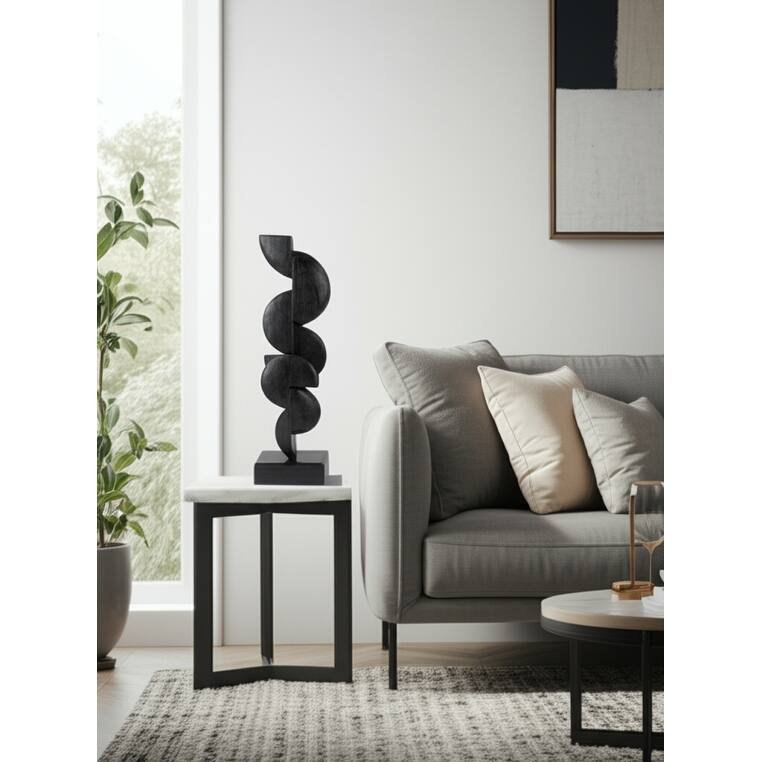 Wood Sculpture Modern Geometric Design for Home Decor - 58" Black - 13.5" x 10.5" x 57.5"