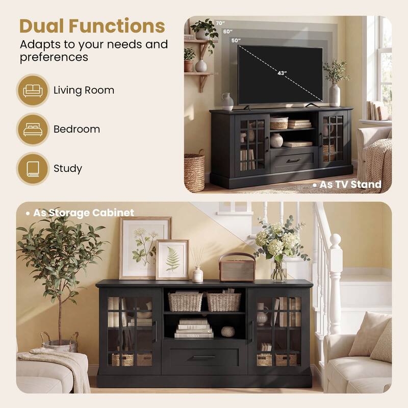 Costway Farmhouse TV Stand for TVs up to 70" Media Center with Glass - See Details