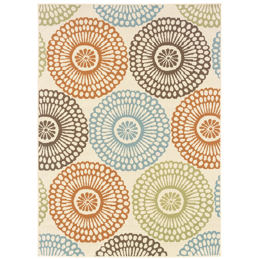 Nanterre Beige Blue Floral Outdoor Casual Area Rug