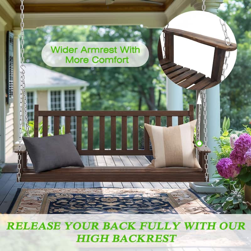 VEIKOUS Outdoor 5ft Wooden Hanging Patio Porch Swing for 3 Person with Chains