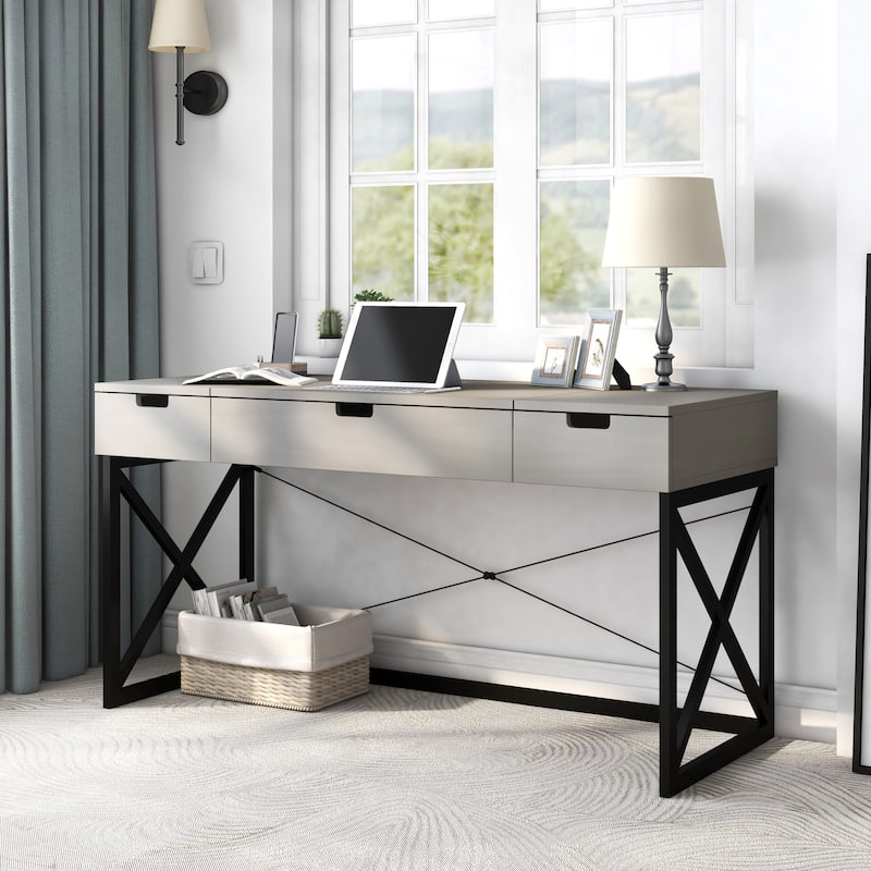 Bradford Farmhouse 59-inch Steel Lift Top Desk with USBs by Furniture of America