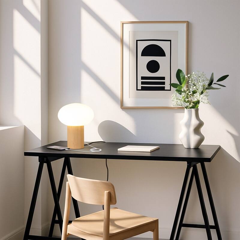Brightech Ivy LED Glossy Wood Midcentury Round Globe Dimmable Bedside Nightstand Desk Lamp