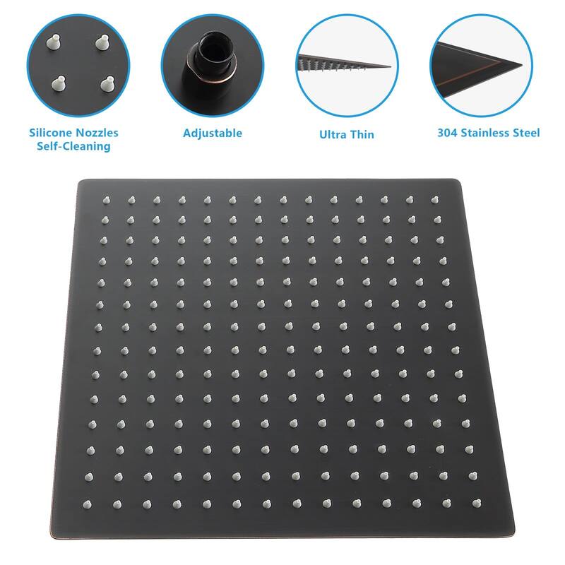 8/10/12/16 Inch Adjustable Rainfall Shower Head Wall-mounted Solid Square Ultra Thin 304 Stainless Steel