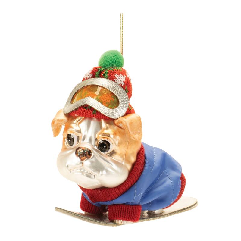 Glittered Snowboarding Dog Ornament (Set of 6) - N/A