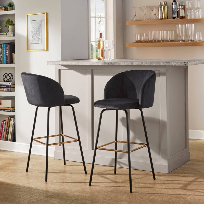 Silver Orchid Harding 30" Fixed-Height Swivel Bar Stool with Metal Legs (Set of 2)