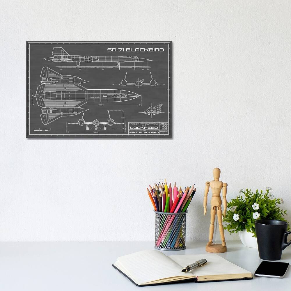 iCanvas "SR-71 Blackbird Spy Plane In Black" by Action Blueprints Canvas Print