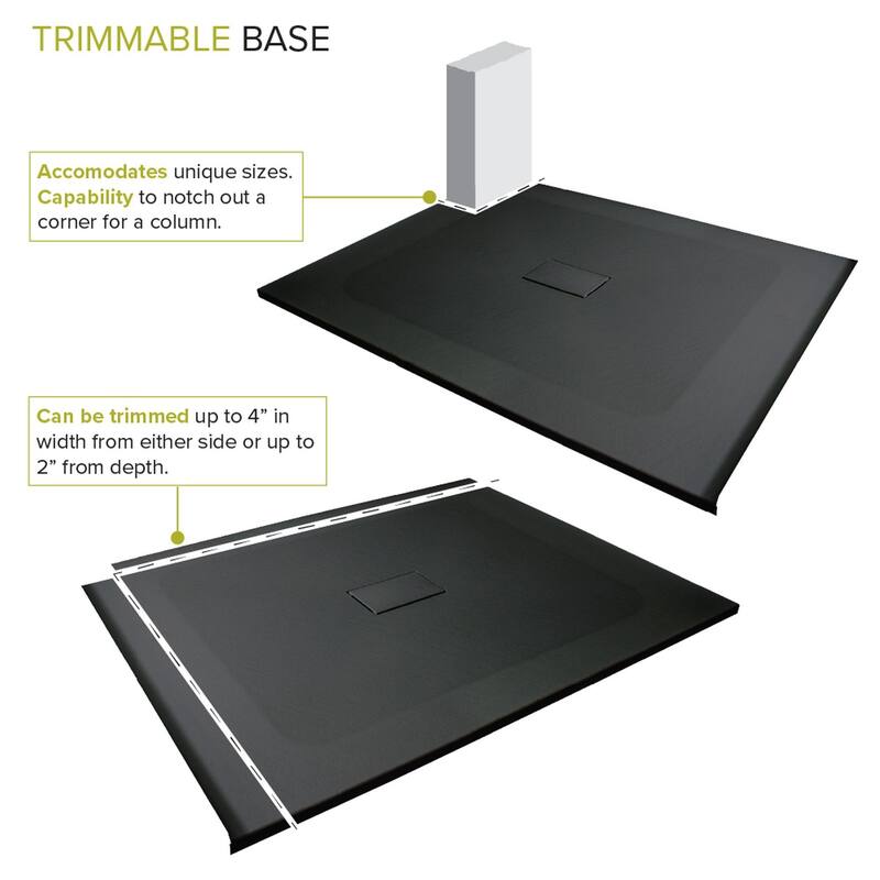 Transolid FZS6040C-09 60-in L x 39.4-in W Zero Threshold Center Drain Shower Base, Black - 60-in L x 39.4-in W
