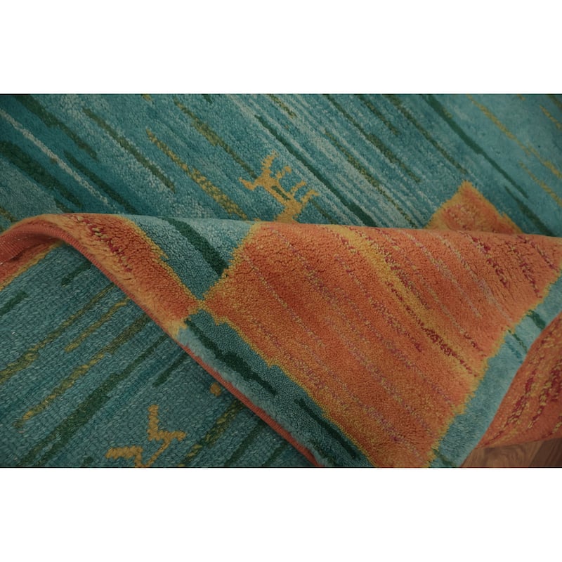 Hand Knotted Oriental 100% Wool Carpet Tribal Geometric Navy Blue & Blues Gabbeh Area Rug - 5' 6'' X 3' 7''