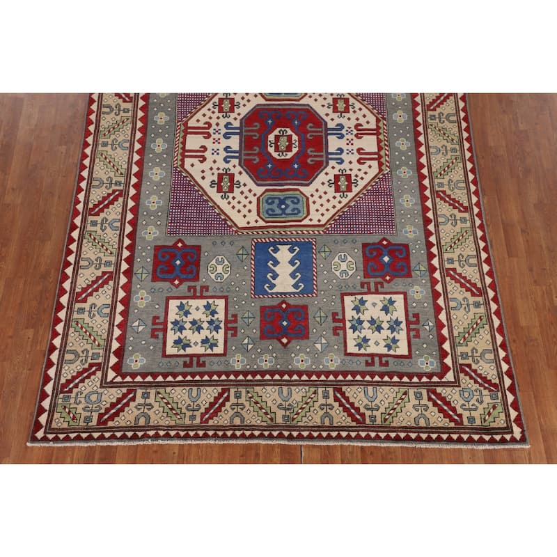 Grey Traditional Kazak Oriental Area Rug Handmade Wool Carpet - 6'7" x 10'1"
