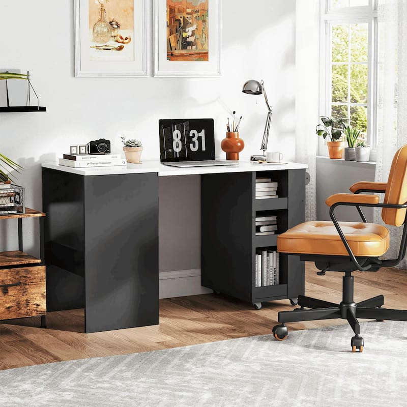 EROMMY Foldable Kitchen Island Table with Storage, Rolling Collapsible Dining & Work Table.