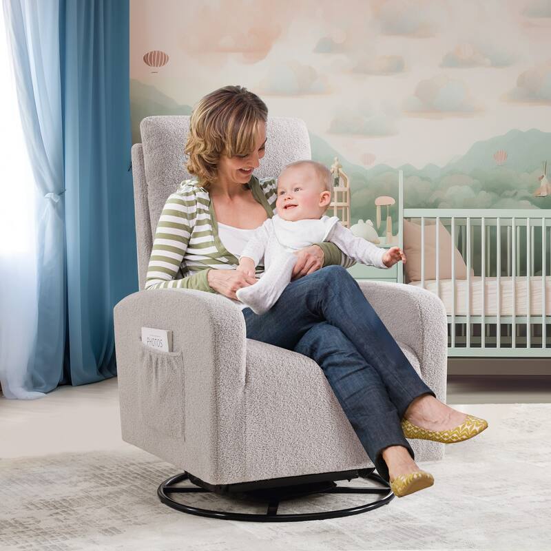 HOMYKA Swivel Glider Rocker Accent Chair for Nursery with Side Pocket