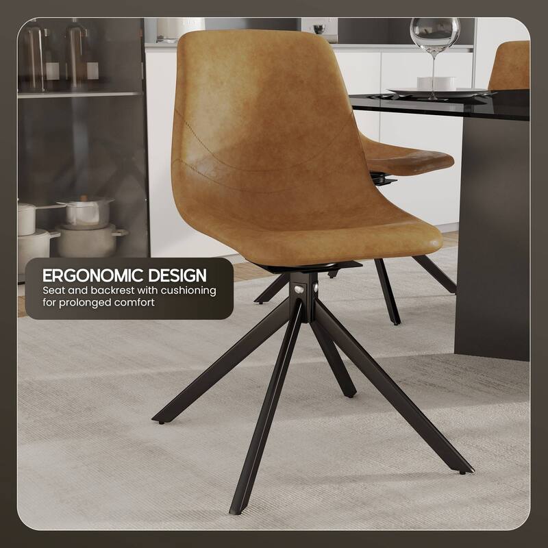 Markley Leather Dining Chair 360 Degree Swivel with Iron legs Modern Accent Side Chair