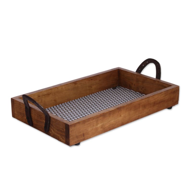 Novica Handmade Horseshoe Service Wood And Upcycled Iron Tray
