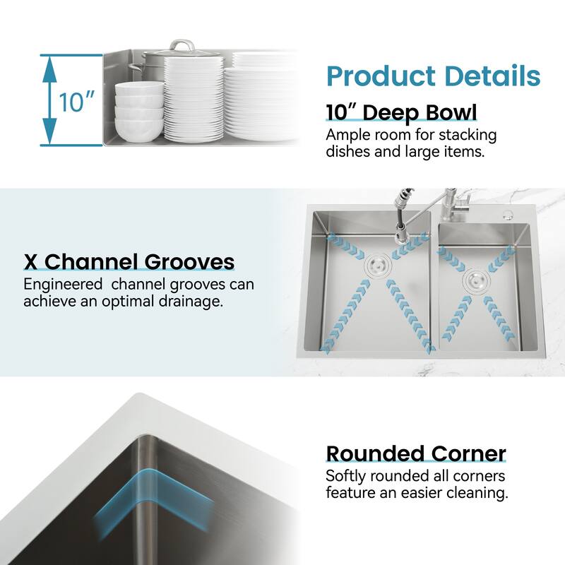 Embedded Double Bowl Kitchen Sink