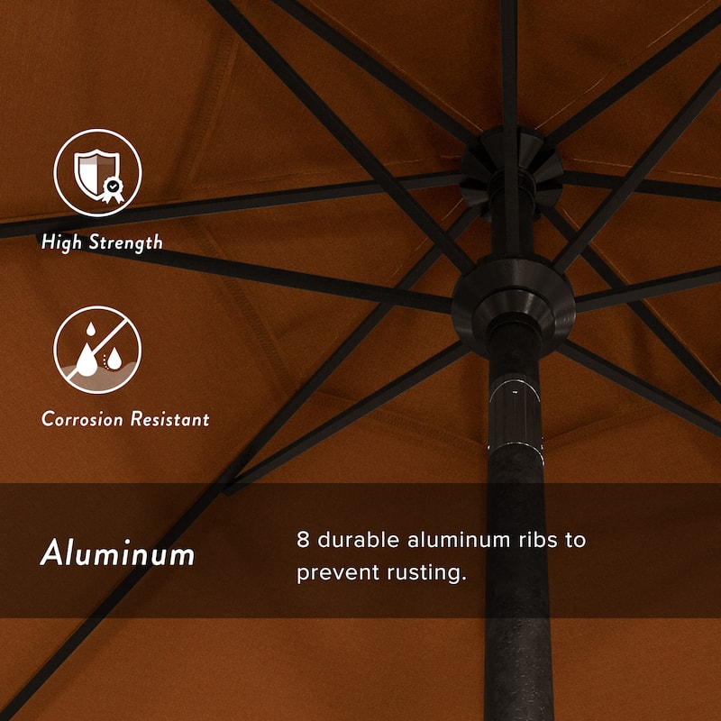 California Umbrella 9' Rd. Aluminum Patio Umbrella, Crank Lift with Push Button Tilt, Bronze Finish, Pacifica Fabric