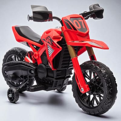 6V Kids Electric Motorcycle, Battery-Powered Dirt Bike with Training Wheels, Horn & Start Sound, Ages 3-8