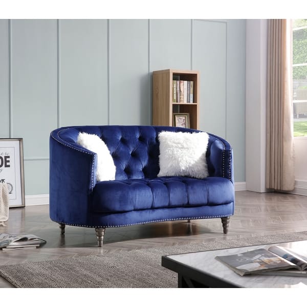 slide 2 of 27, Dania Velvet Loveseat Blue