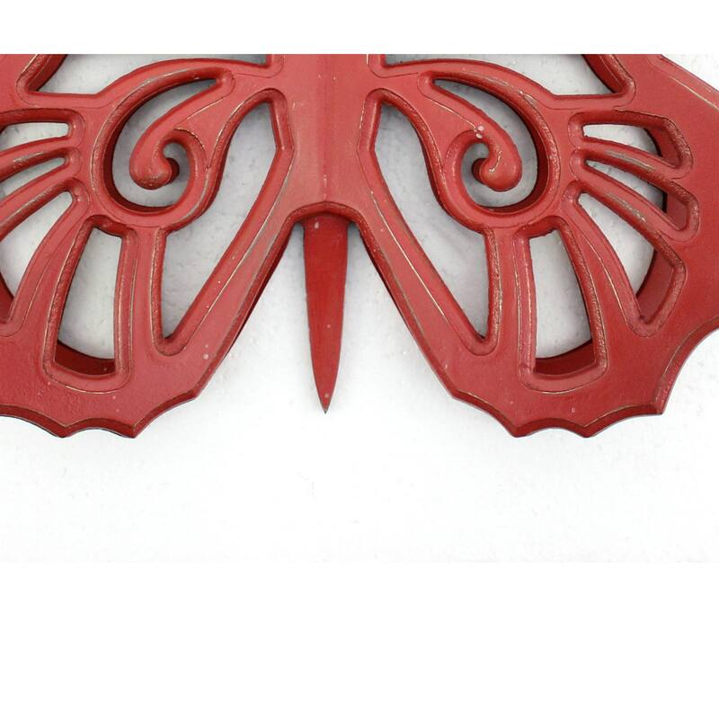 Set of 2 Wooden Butterfly Wall Plaque with Cutout Detail, Red