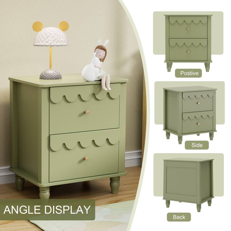 2 Drawers Nightstand Curved Design Cloud Bedside Table