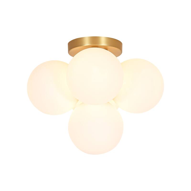 5-Light Modern Gold Frosted Glass Globe Semi-Flush Mount Light - 15 in. diameter × 12.2 in. height