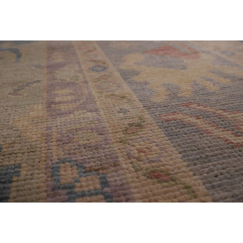 Blue Oushak Vegetable Dye Area Rug Hand-Knotted Wool Carpet - 9'0" x 12'2"