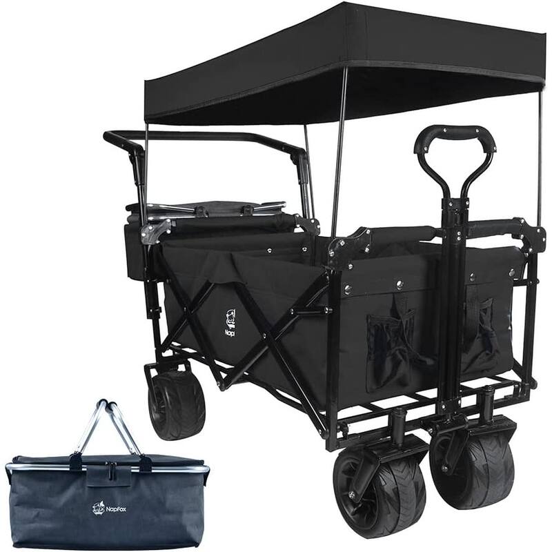 Deluxe 140L Collapsible Wagon with Removable Canopy & Cooler Bag - All-Terrain Wheels with Brake