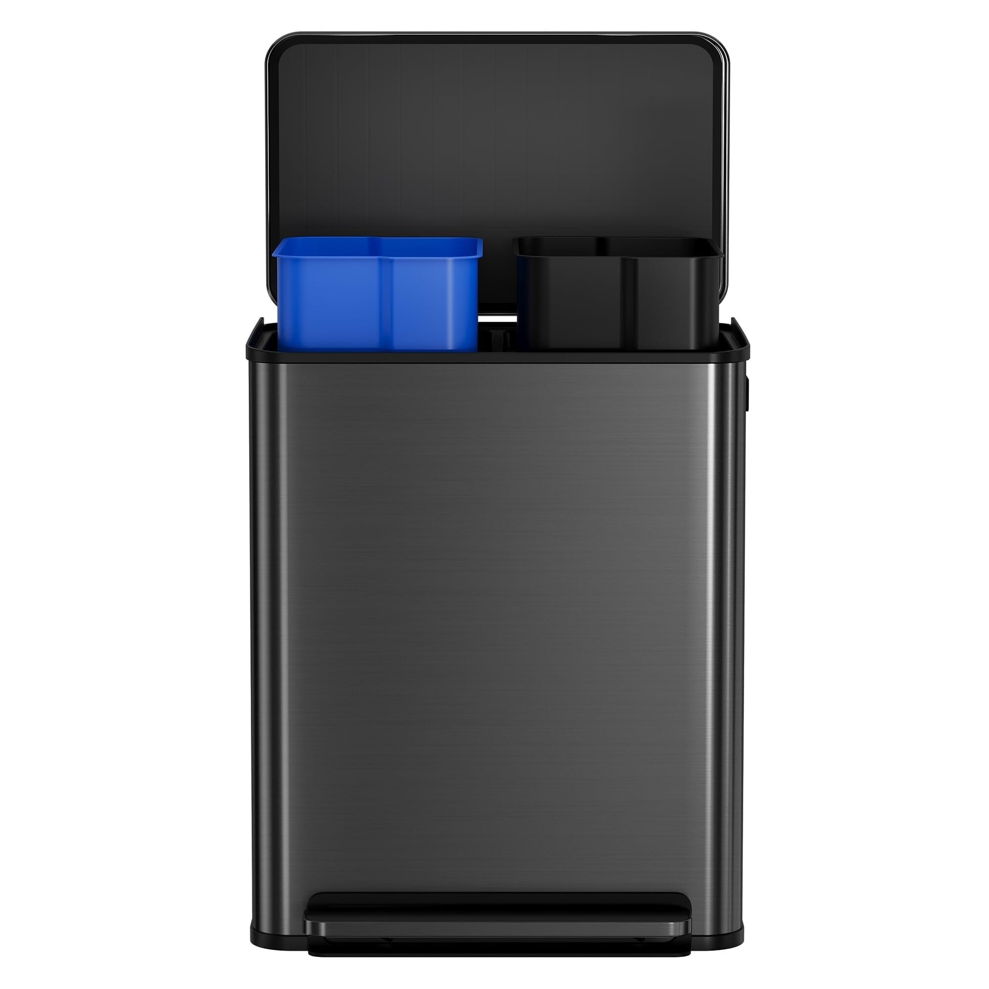 Dual Compartment Kitchen Trash Can,60L/16 Gal 2-in-1 Step Bin-Stainless Steel Garbage Can with 2 Removable 8 Gal Baskets