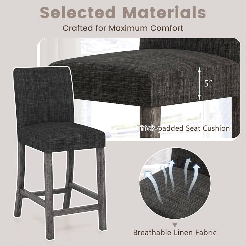 Gymax 2PCS 24.5'' Counter Height Bar Stools Modern Fabric Upholstered