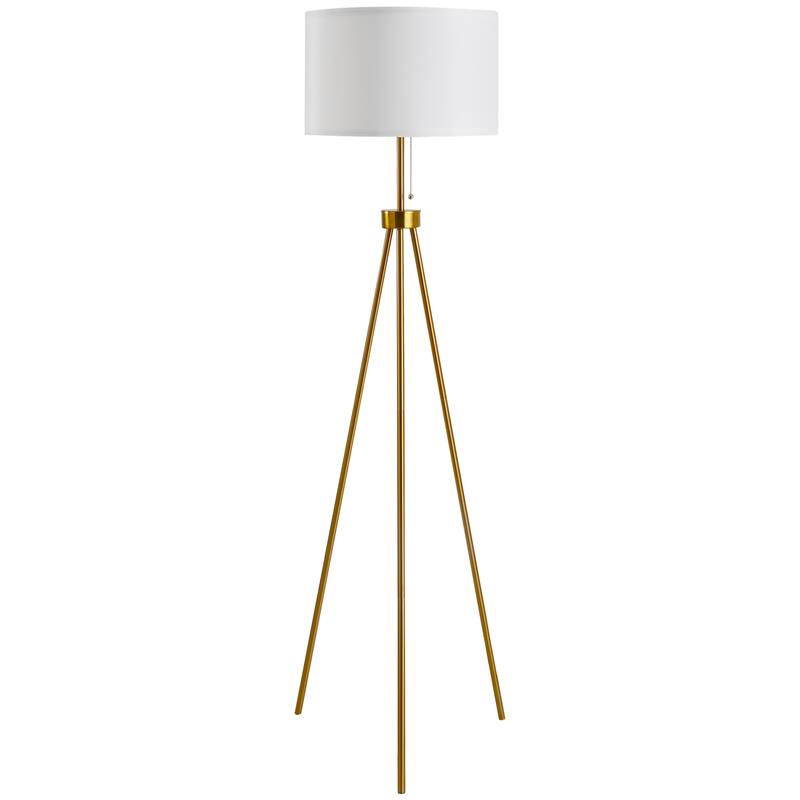 Standing Floor Lamp Fabric Lampshade Steel Tripod - Gold