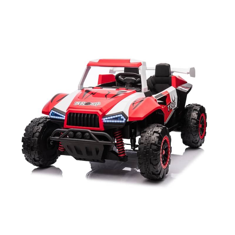 24V Kids Ride-On Car Electric Car with Police Lights, White Red Toddler Vehicle Ride on Jeep with Parent Remote