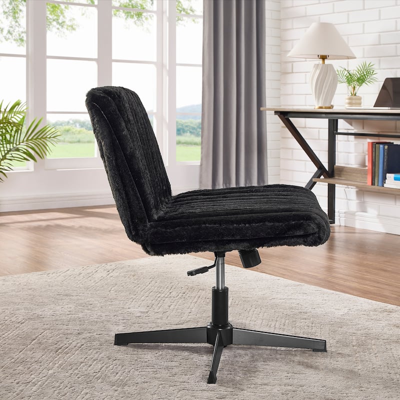 Adjustable Swivel Criss Cross Chair, Wide Seat Office Chair Vanity Chair, Black