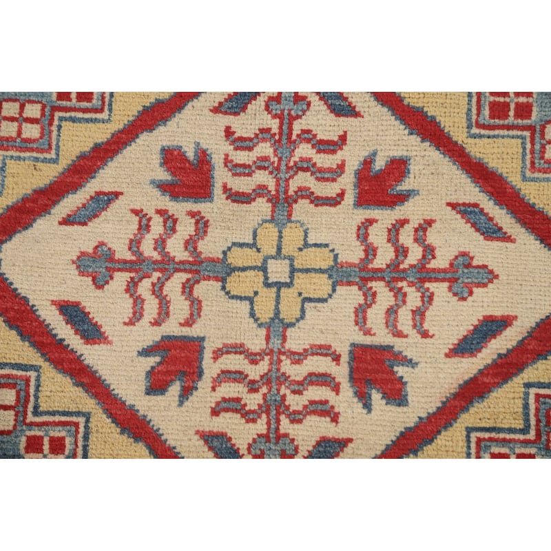 Blue Traditional / Geometric Kazak Area Rug Handmade Wool Carpet - 5'11" x 9'5"