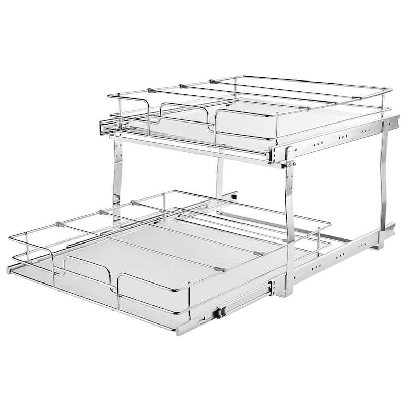 Pull Out Cabinet Organizer for Kitchen or Bathroom and Chrome Steel Shelf - 20 W x 21 D x 15 H inches
