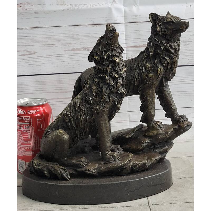 Imitative Wolf Pack 2 Wolves Howling Bronze Statue Sculpture Wildlife Decor Art By Barye