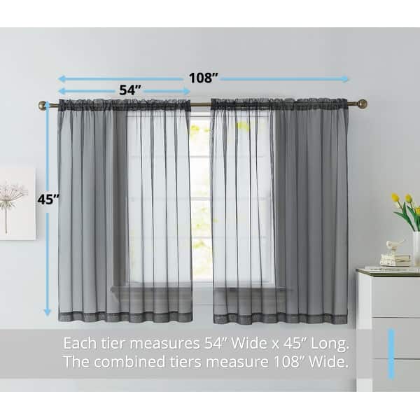 dimension image slide 0 of 3, HLC.me Sheer Voile Window Treatment Rod Pocket Curtain Panels for Bedroom, Living Room, Kitchen - Set of 2 panels