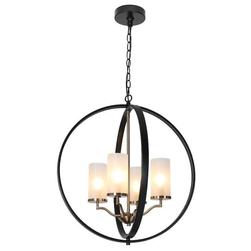 Modern Farmhouse Large 4-light Globe Chandelier Black Gold Dimmable Island Light - D23" x H 25"