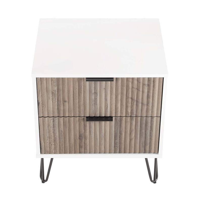 Fluted Nightstand with 2 Drawers Metal Legs Tool Free Assembly